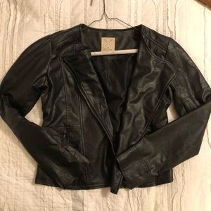 Faux leather motto jacket